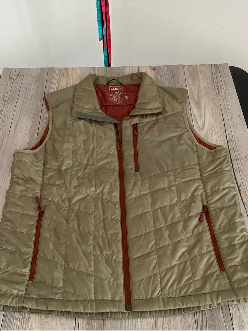 LL Bean Primaloft Packaway Vest Full Zip Mens L Reg Quilted Puffer Gorpcore